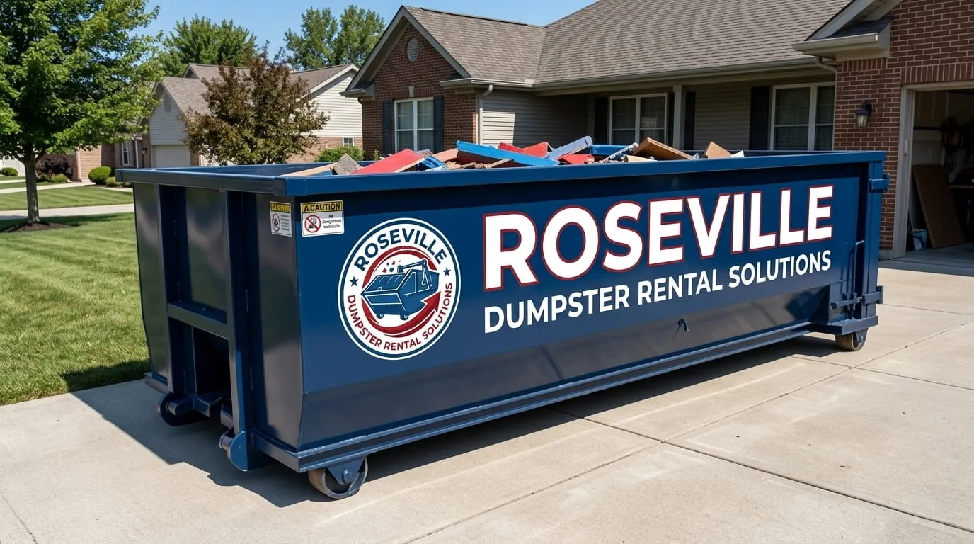Roseville Dumpster Rental Solutions roll-off truck on a delivery run across Macomb County, MI Roseville Dumpster Rental Solutions roll-off truck on a delivery run across Macomb County, MI